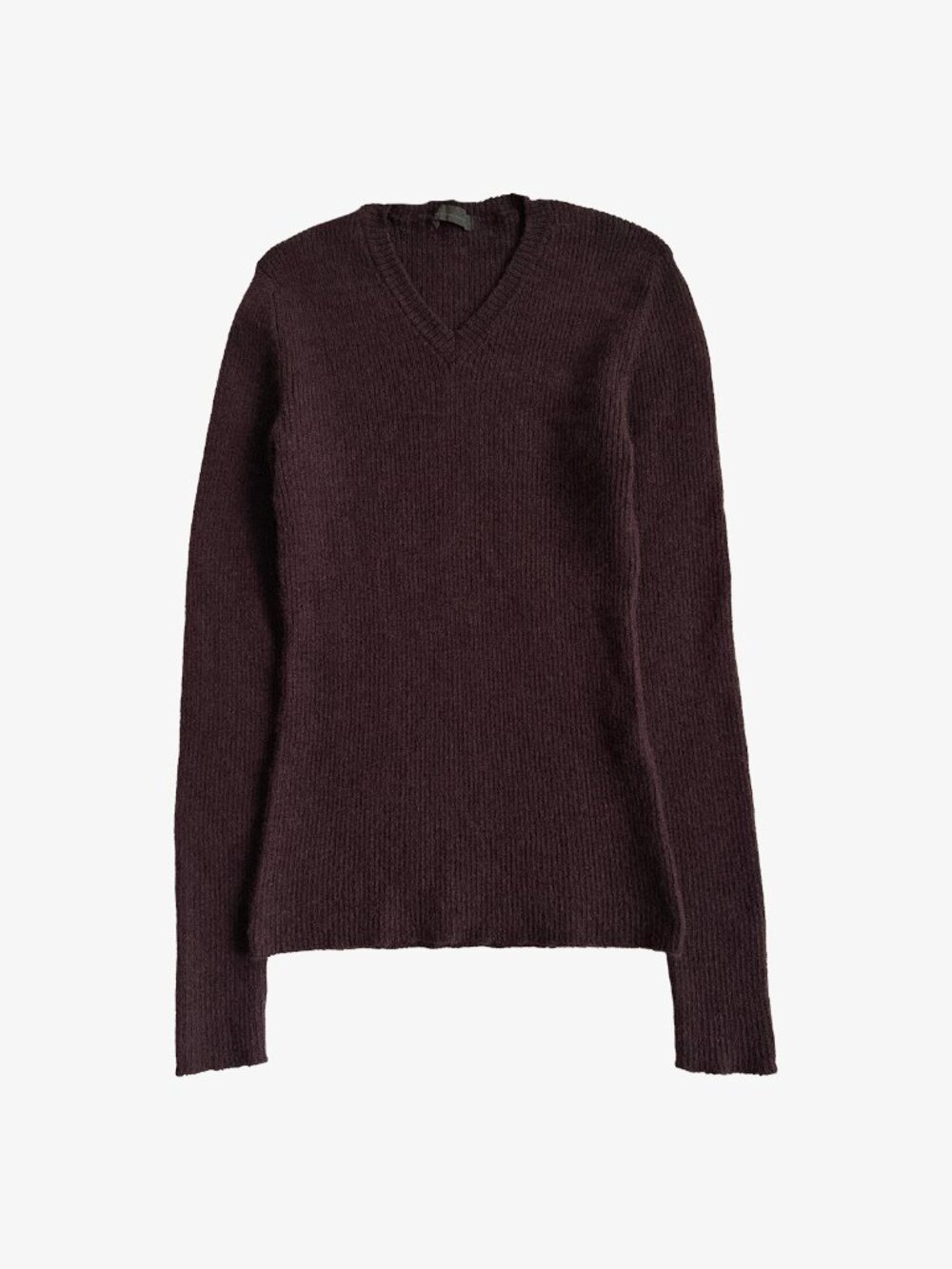Vintage 90's Japanese Burgundy/Plum Ribbed V-Neck Sweater by K.T. Kiyoko Takase